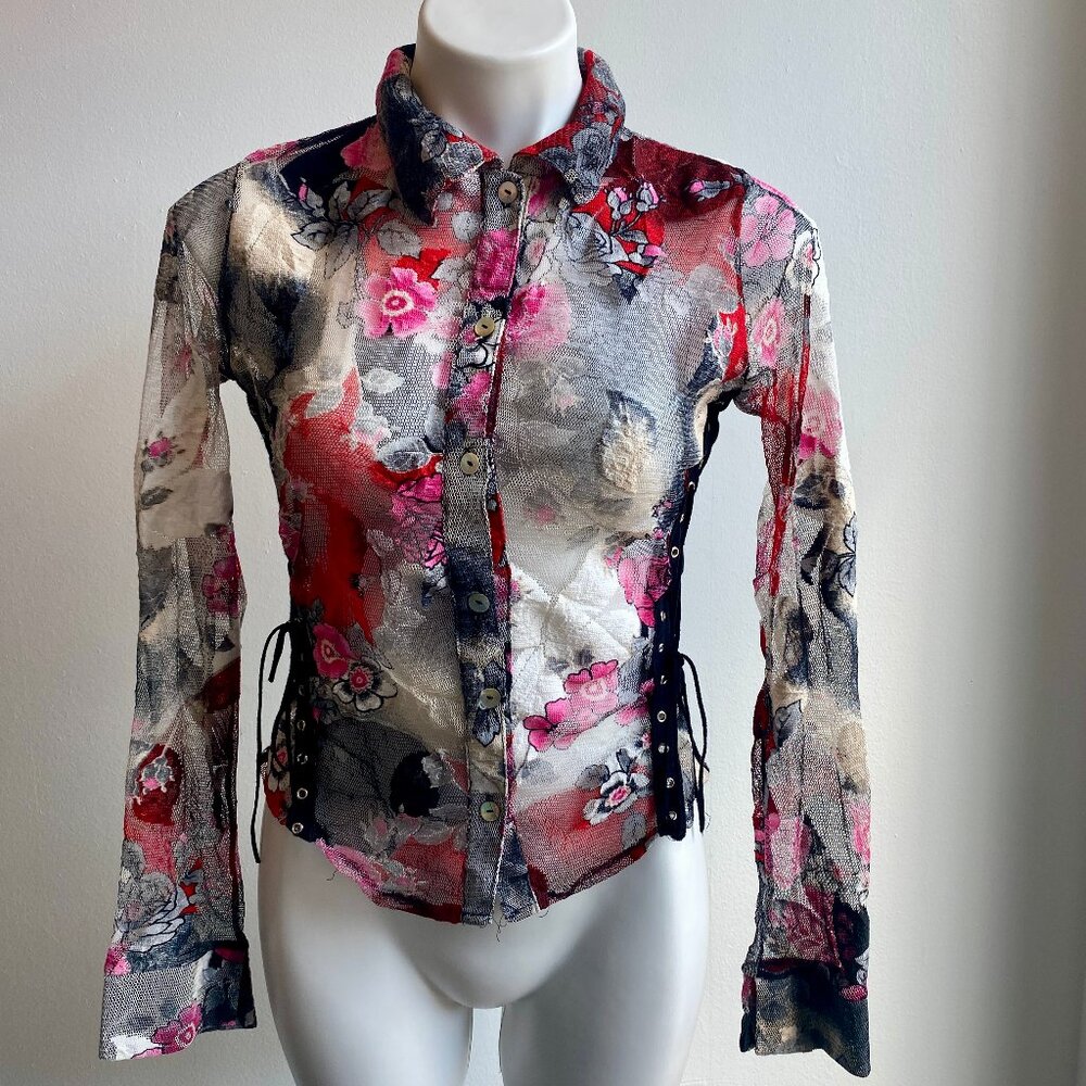 Floral Lace Up Button Down